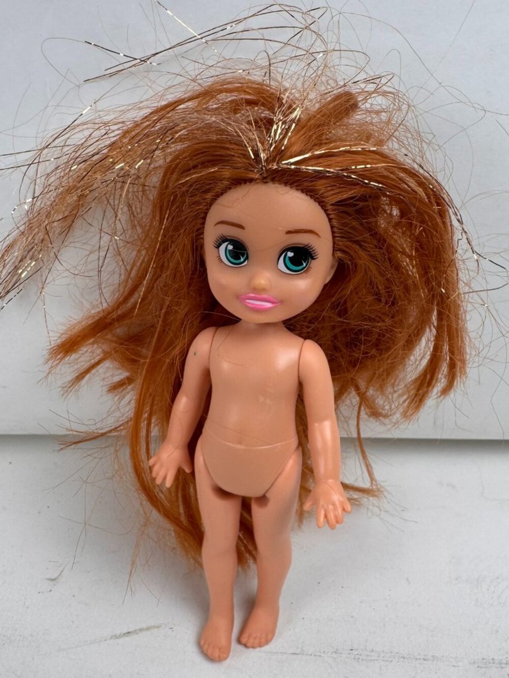 Mattel Barbie Fairytopia Sparkle Pixie Mini Doll Red Hair Gold Tinsel 4.5"Figure